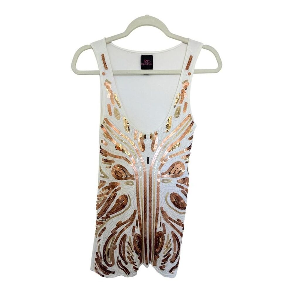 Vintage Y2K 2b bebe Rose Gold Sequin Tank Top Size M